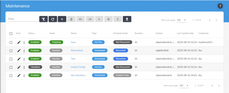  Maintenance Settings Page